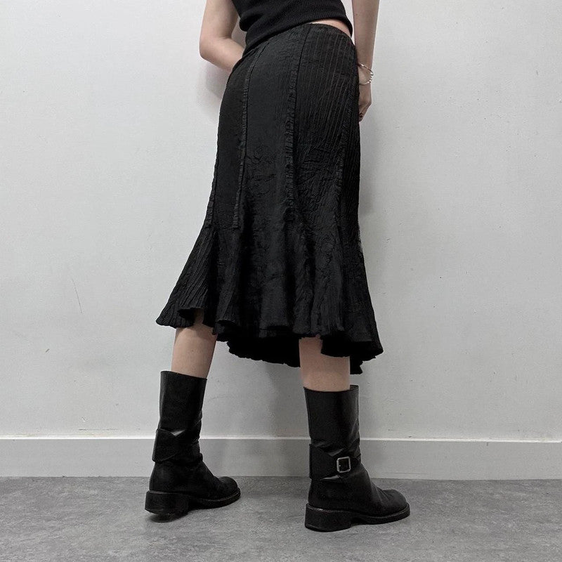 black crinkle flared black skirt