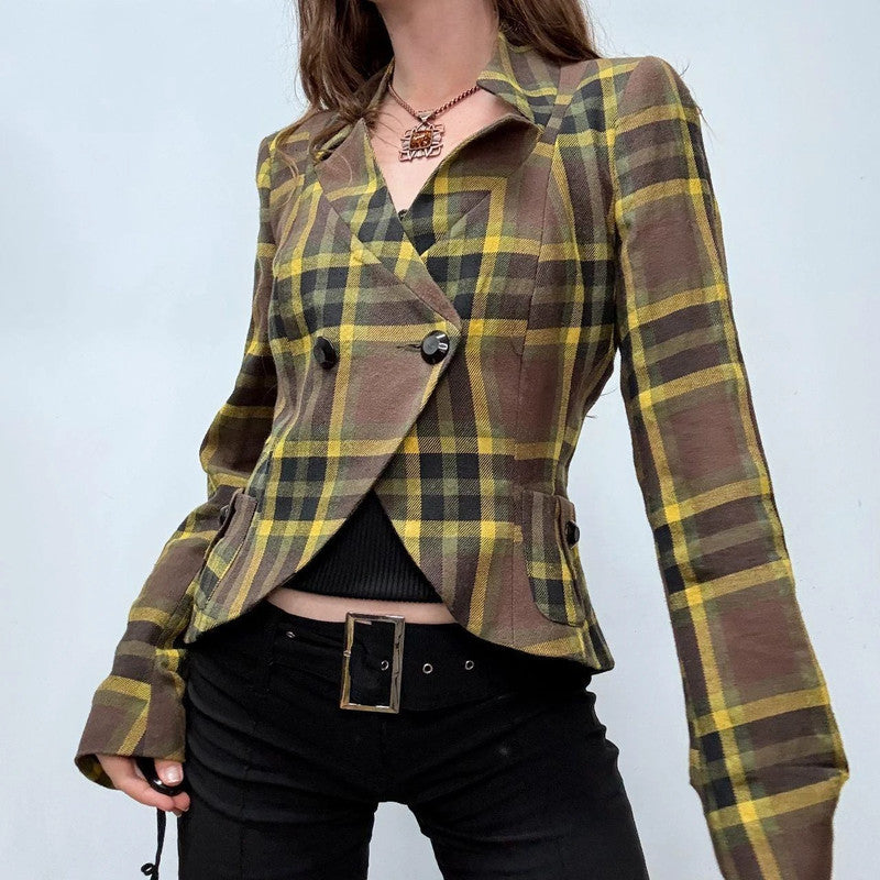 asymmetric flared tartan punk jacket