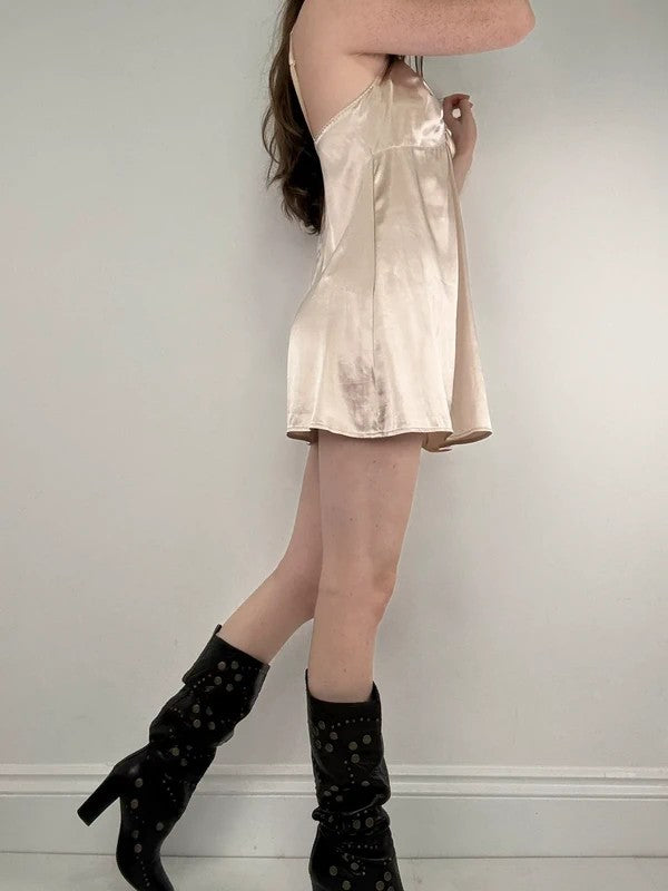 Satin dusty pink mini bow slip dress
