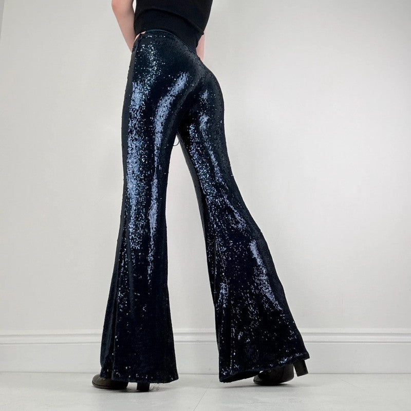 blue sequin metalic Free People flares