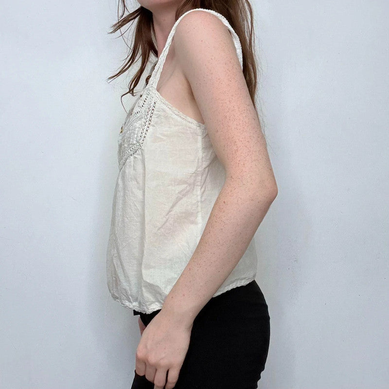 white cotton lace embroidered cami
