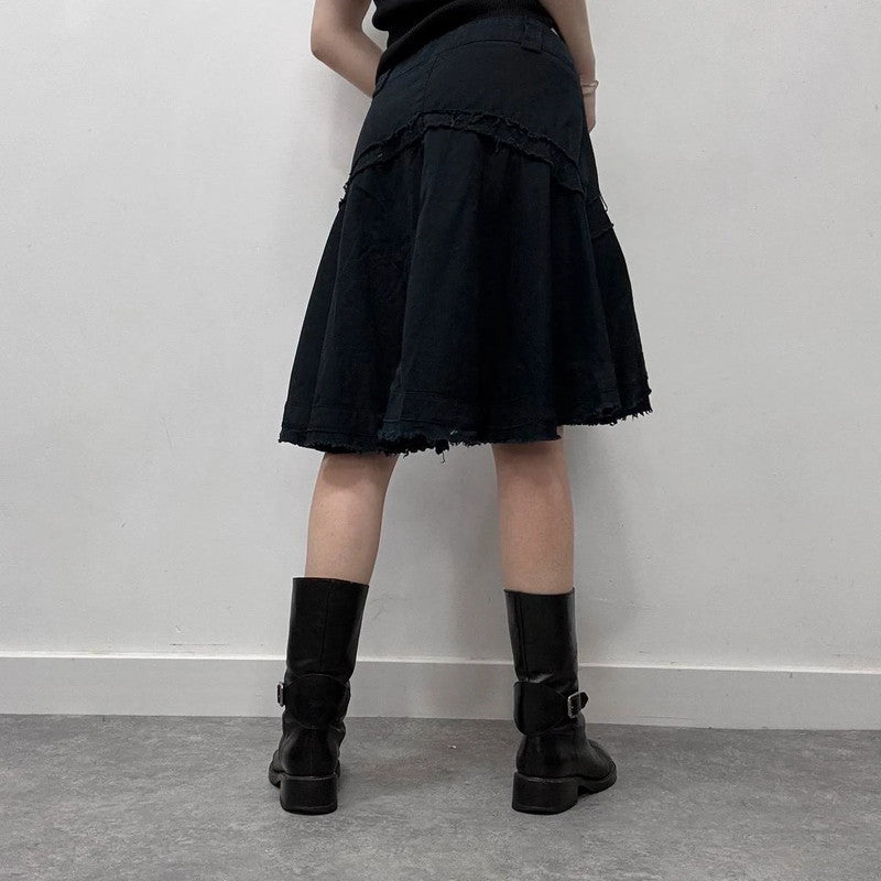 navy distressed midi skirt
