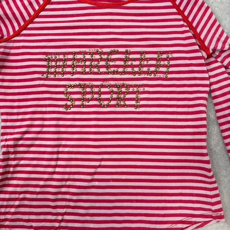 pink and red striped long sleeve Marella t-shirt