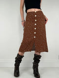 Brown polkadot button Rouje midi skirt