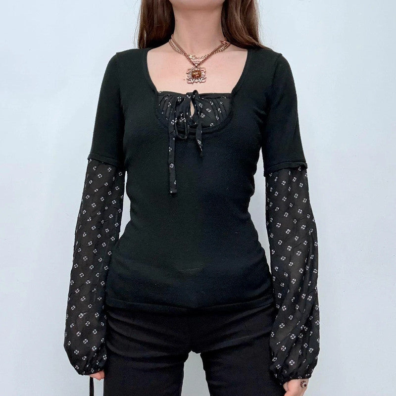 black fitted flared puff shirt