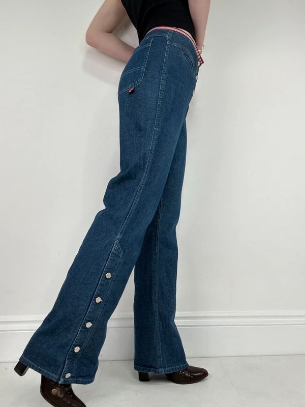 Vintage napoleonic nautical button up denim flares