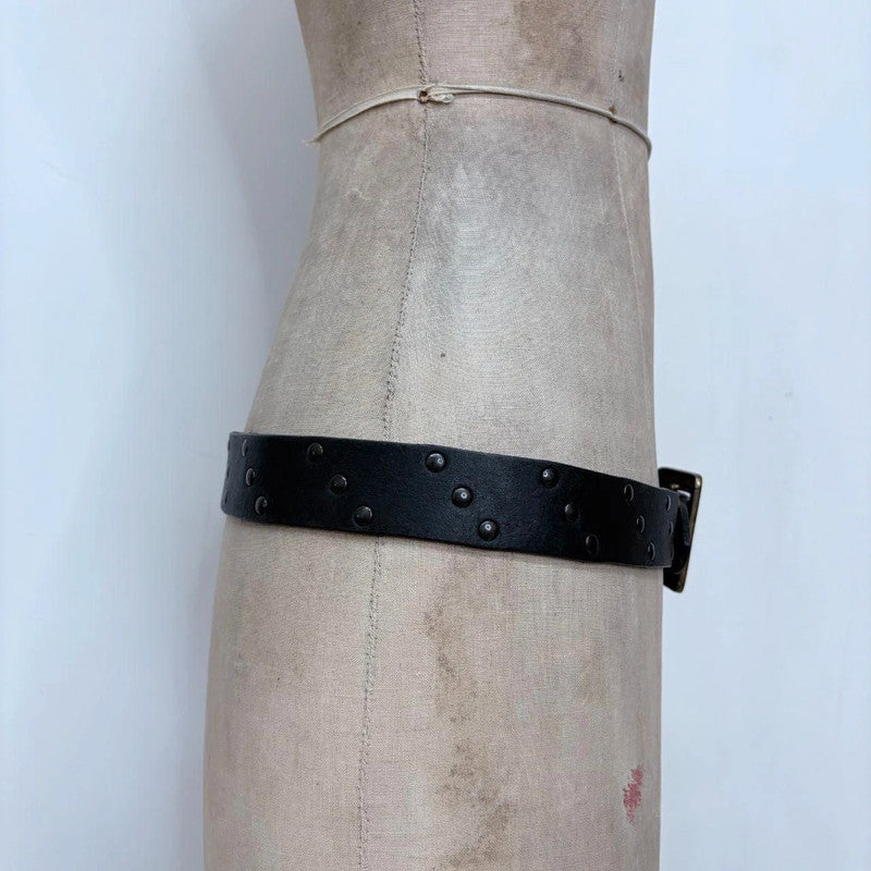 Black studded leather buckle belt