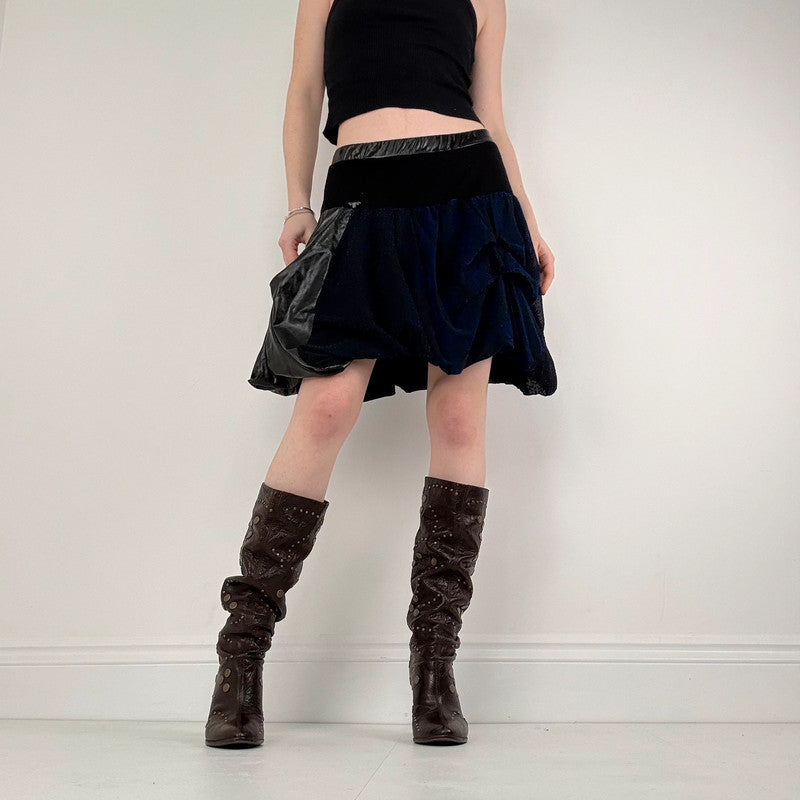 black gathered draped puff skirt