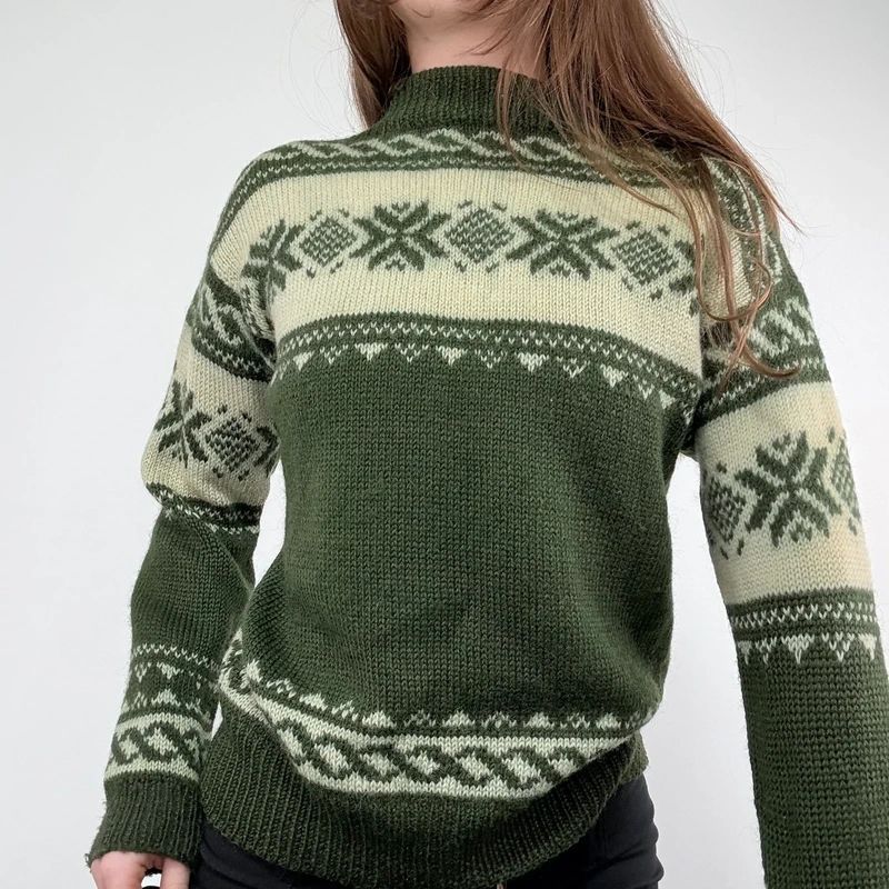 green wool fairisle knitted jumper