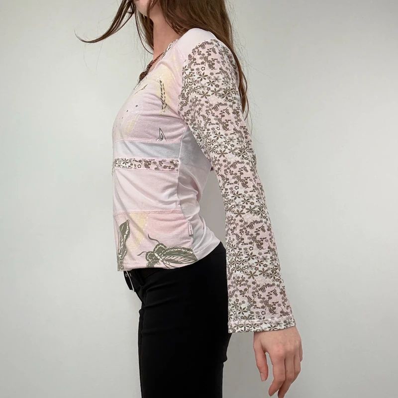 Vintage pastel pink floral long sleeve fairy t-shirt