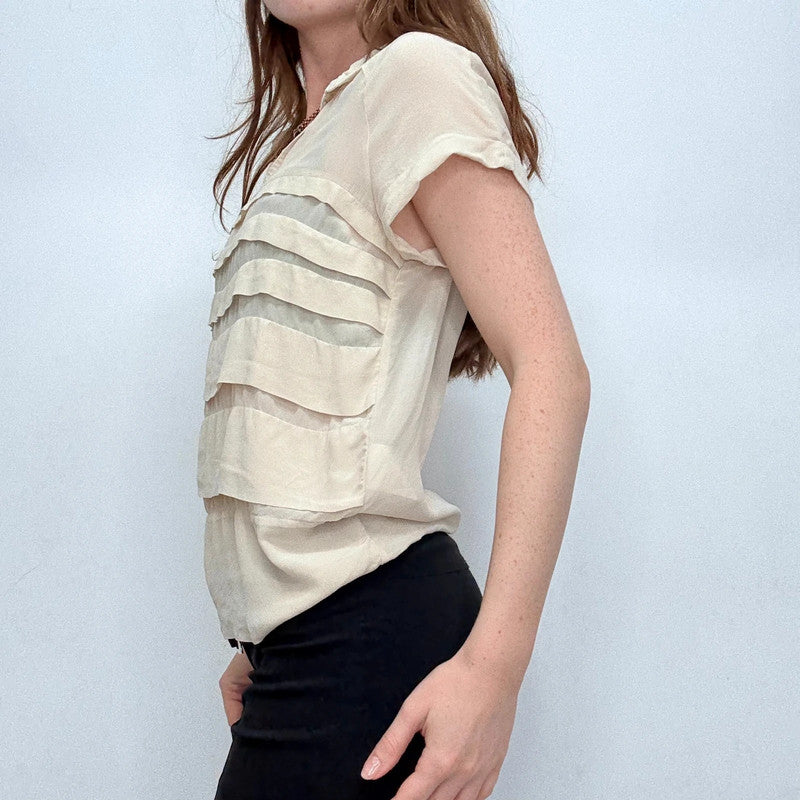 cream silk layered flutter blouse