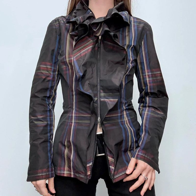 tartan checked structured ruffle shirt