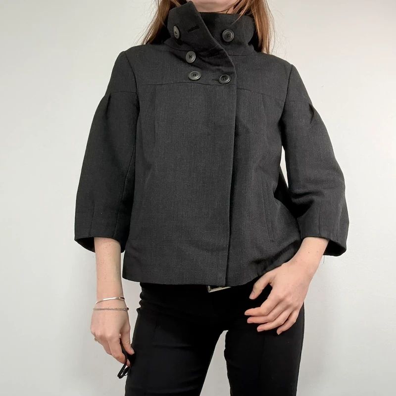 Grey structured boxy high neck jacket
