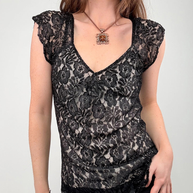 black lace flutter vest