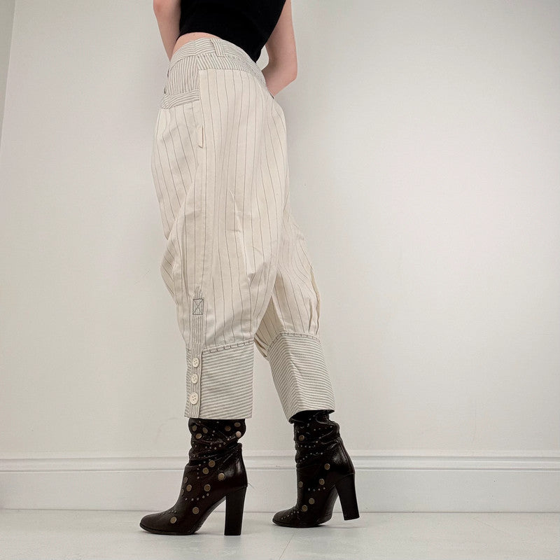 pleated pinstripe cropped cuffed trousers