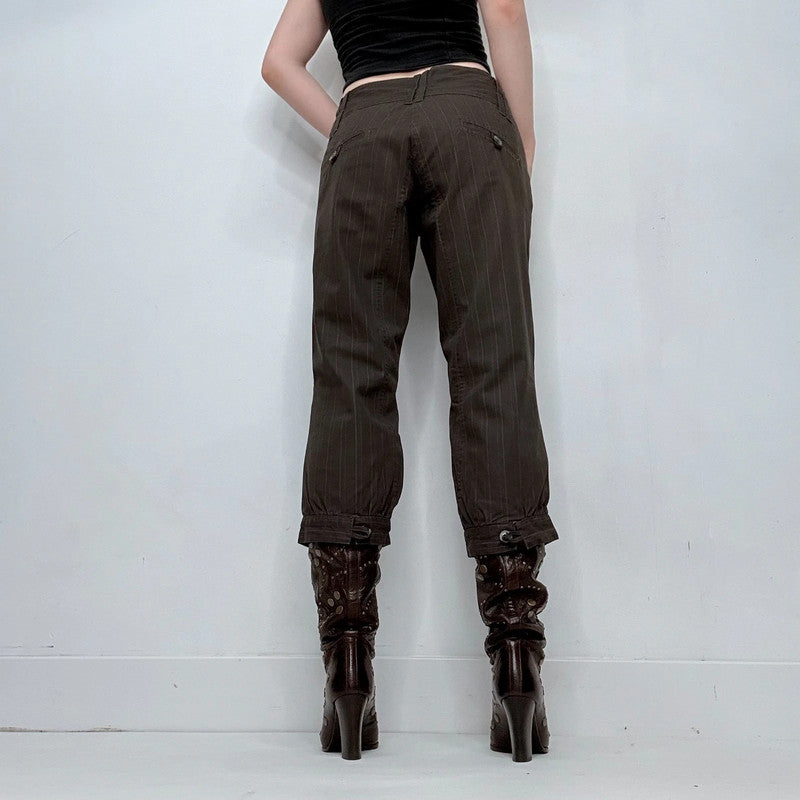brown pinstripe cuffed straight leg trousers