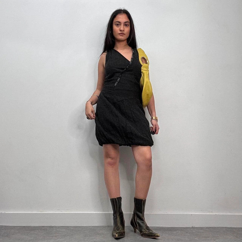 grey wool puff asymmetric dress