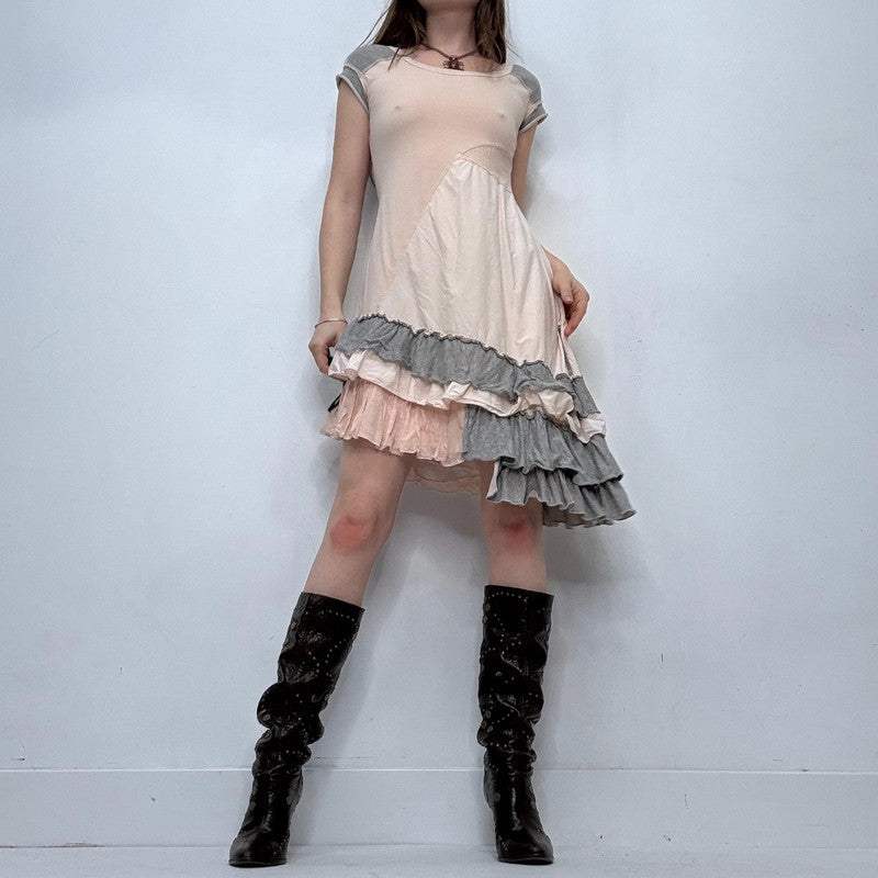asymmetric pink ruffle dress