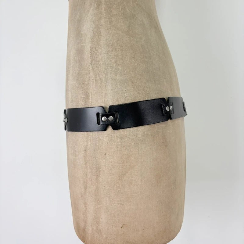 Black leather silver link belt