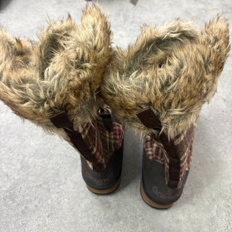 Brown tartan faux fur Animal ski style boots