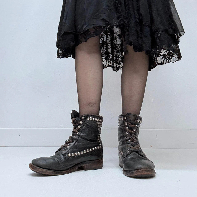 black studded leather biker boots