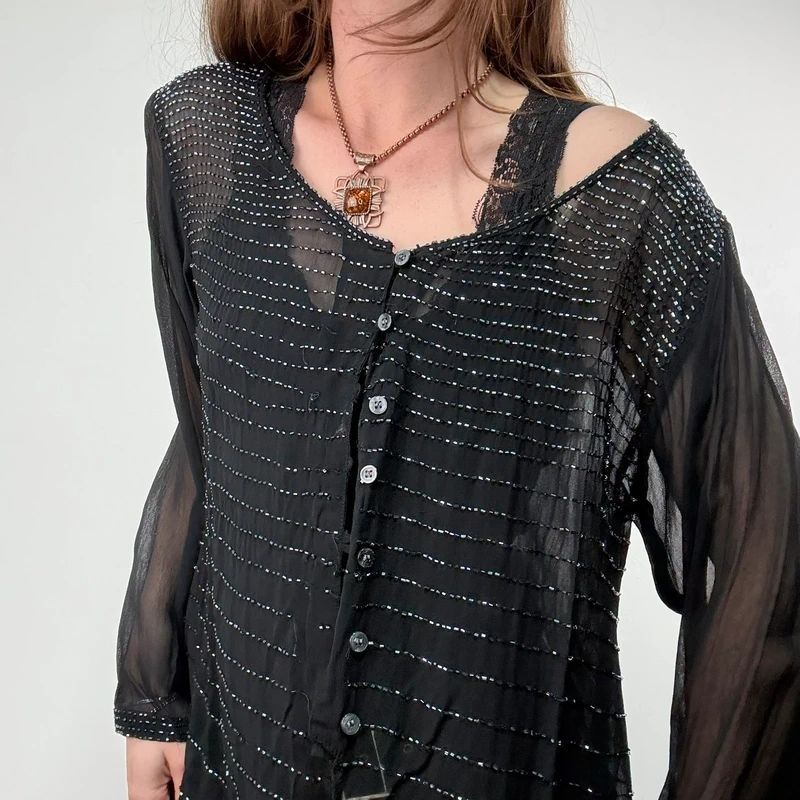 sheer black beaded Rene Derhy shirt