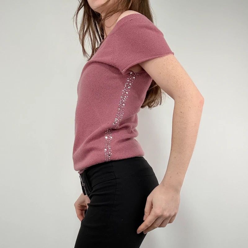 pink cashmere knitted slouchy top