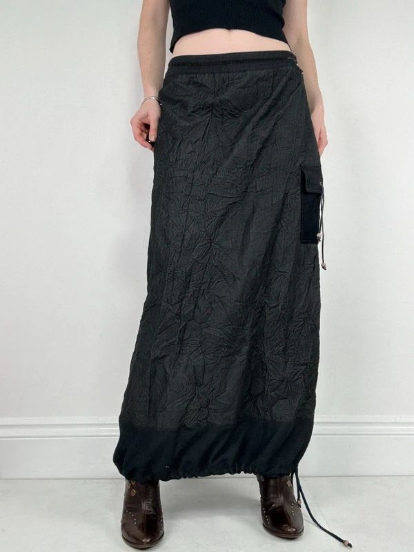 distressed black grunge maxi cargo skirt