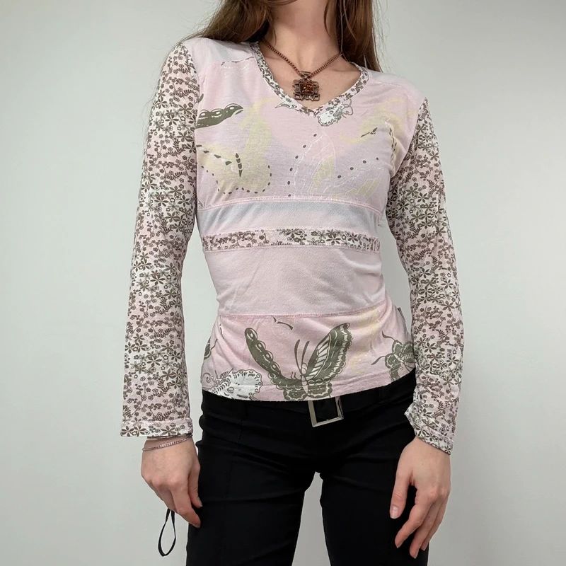 Vintage pastel pink floral long sleeve fairy t-shirt