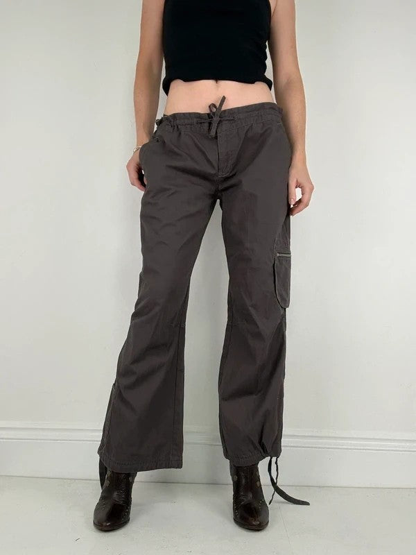 brown drawstring cotton pants