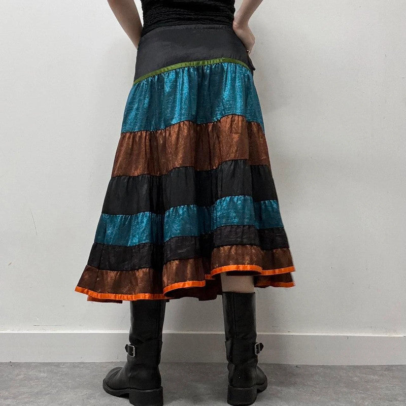 metallic tiered hippie skirt