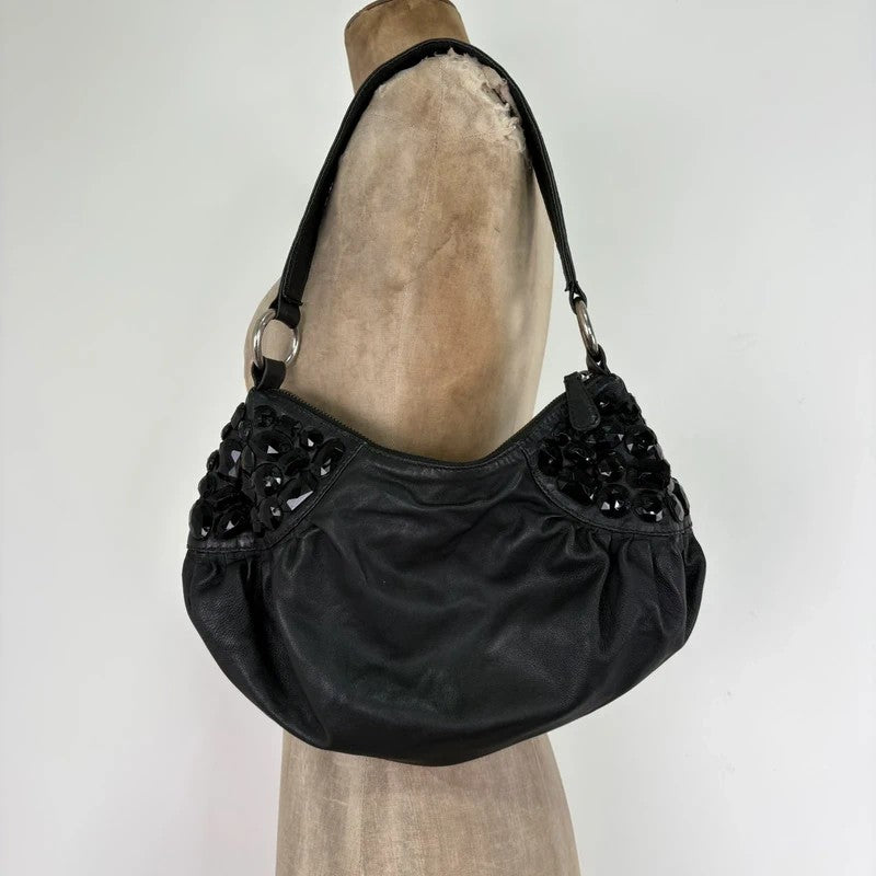 Leather gem studded mini handbag pouch hobo