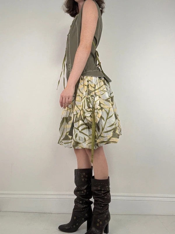Cargo khaki patterned toggle midi puff dress