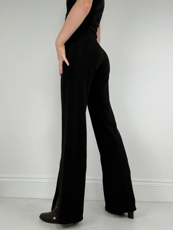 black pinstripe flared gothic d-ring utility trousers
