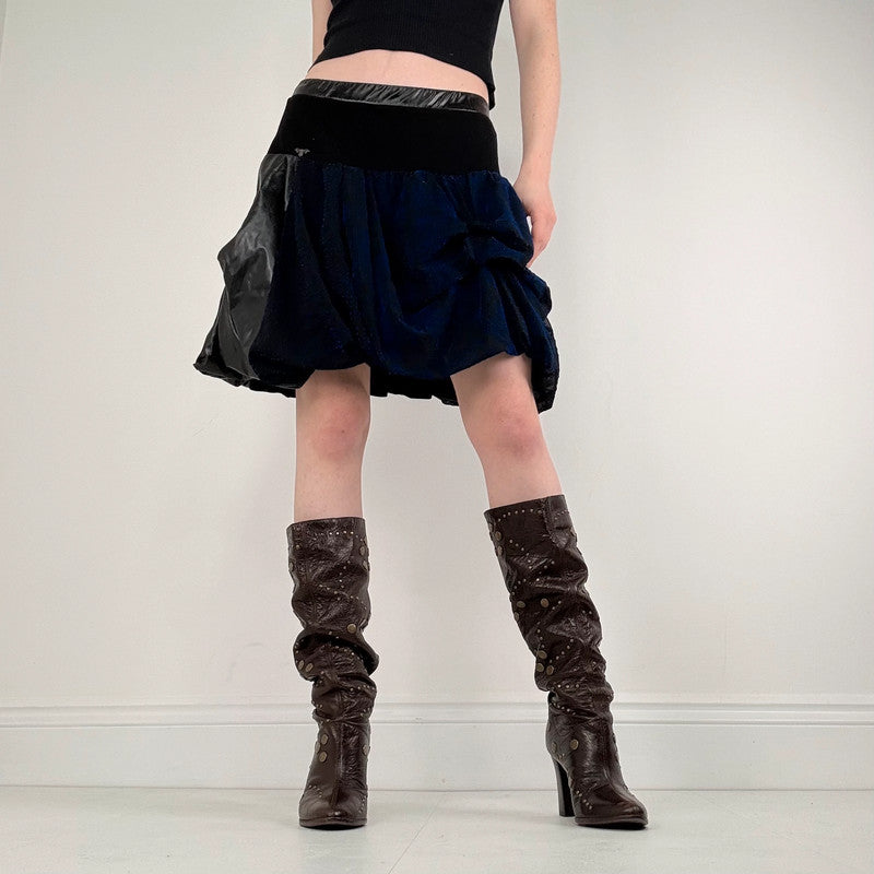 black gathered draped puff skirt