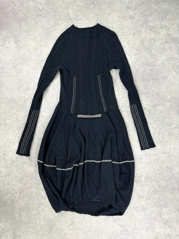 Marithé + François Girbaud navy wool knitted puff dress