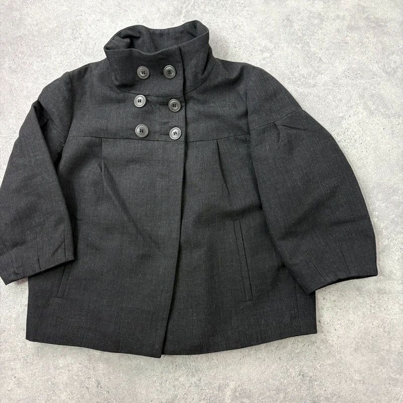 Grey structured boxy high neck jacket
