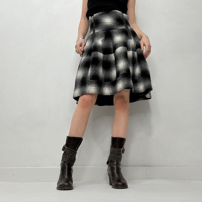 black checked puff structured skirt