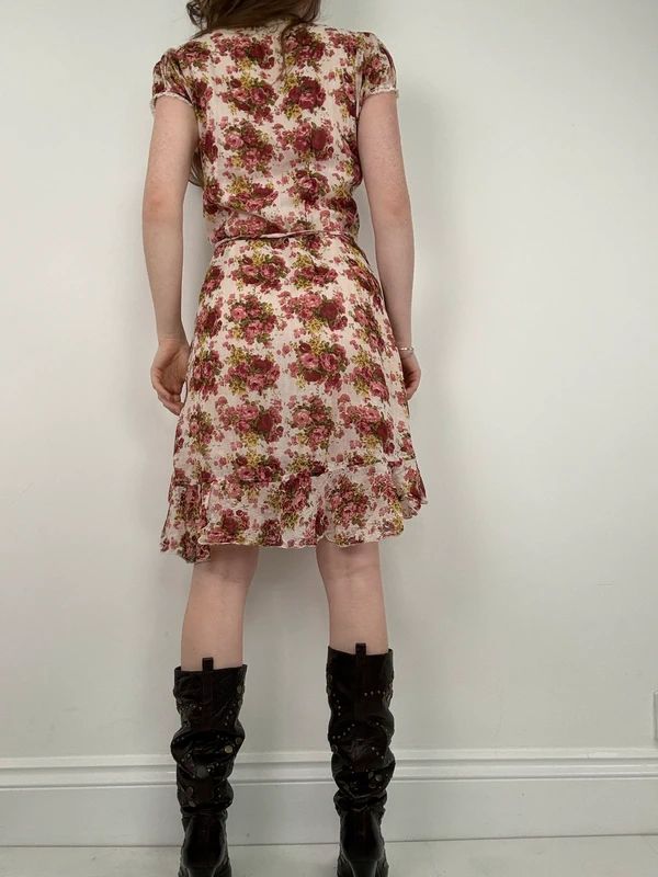 floral rose ruffle wrap around mini summer tea dress