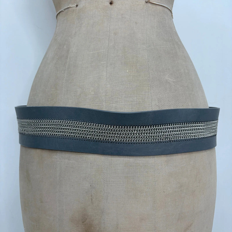 thick oversized grey chain leather belt