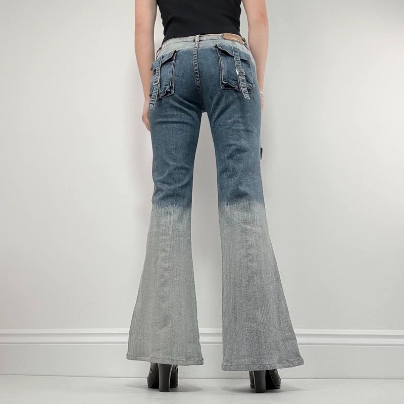 distressed fade flared jeans