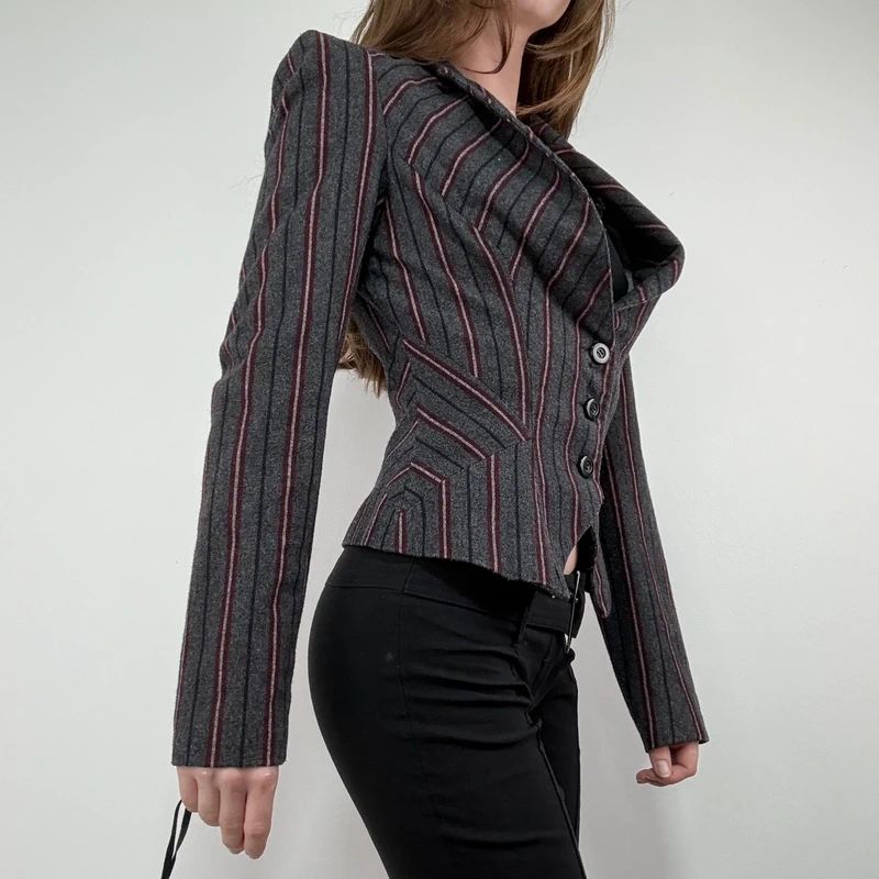 Striped fitted cropped archival blazer