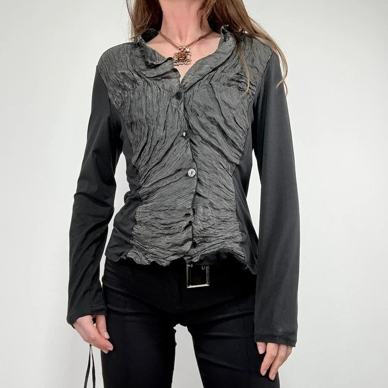Button through textured cardigan with jersey flare sleeve