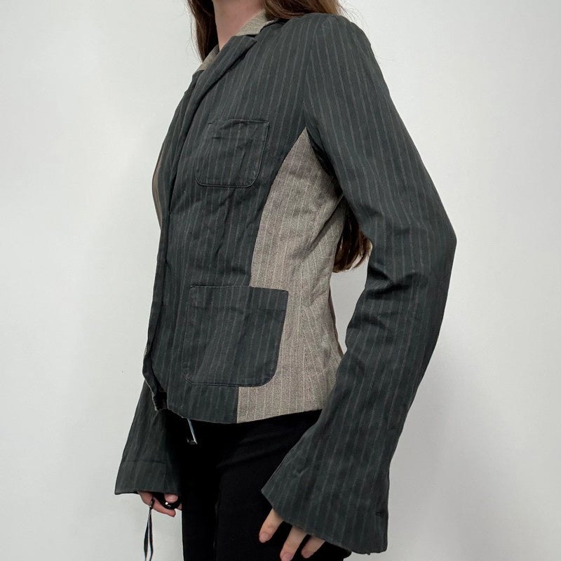pinstripe crinkle patchwork fitted jacket