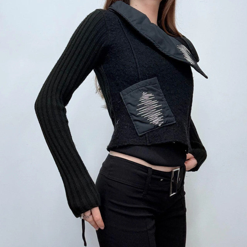 black wool asymmetric top
