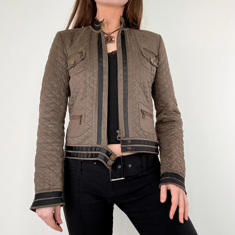 quilted khaki cropped boxy jacket