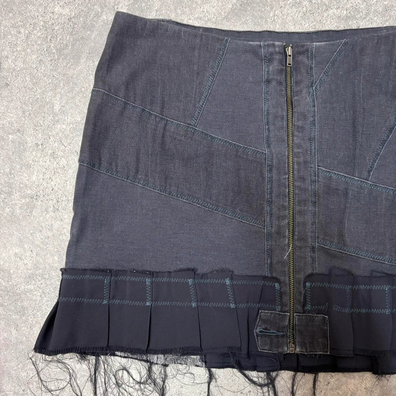 distressed grunge pleated denim mini skirt