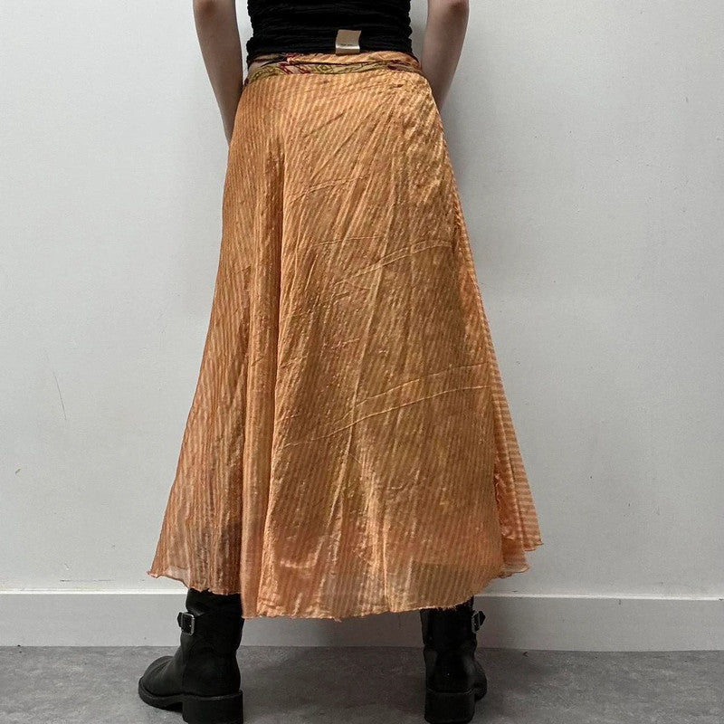 layered paisley boho silk skirt