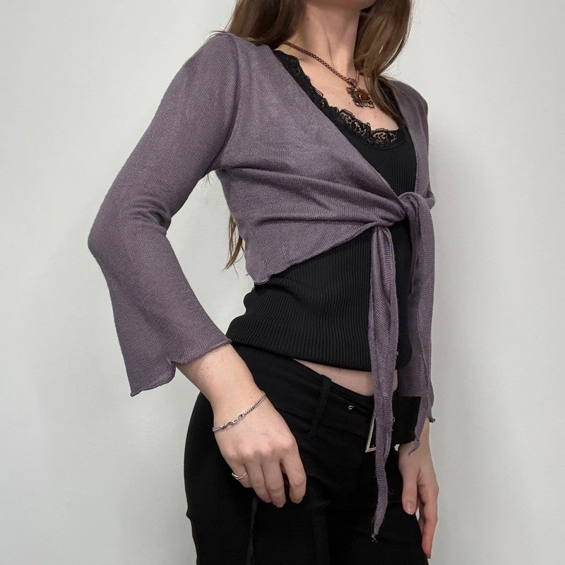 cropped knitted tie up cardigan