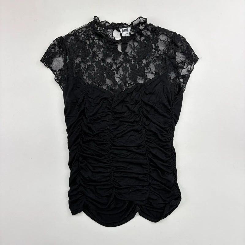 Black Lace Ruched Corset Shirt